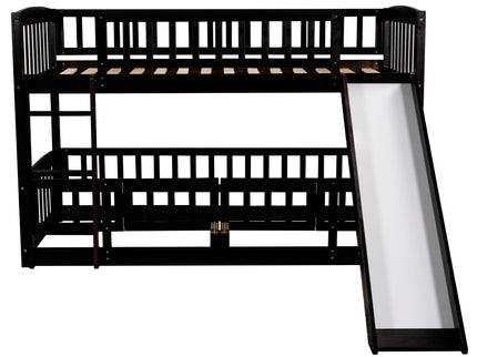 Low Bunk Bed With Slide, Fence And Ladder