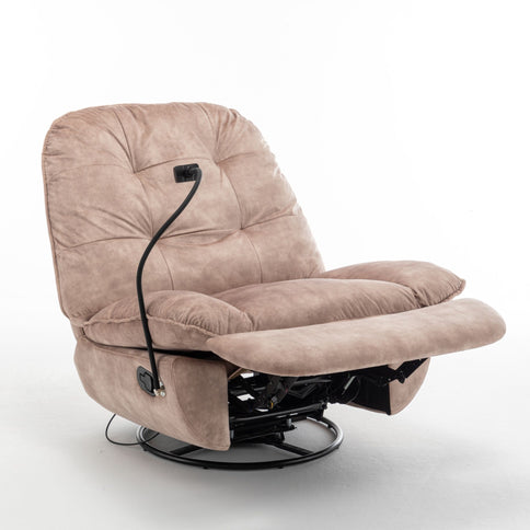 Modern Swivel Gliding Recliner Chair With Rocking Function And Phone Holder, Large Comfortable
