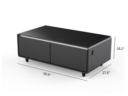 Modern Smart Coffee Table With Built-In Fridge, tooth Speaker, Wireless Charging Module, Touch Control Panel, Power Socket, USB Interface, Outlet Protection, Atmosphere Light