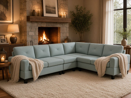 Modular L - Shaped Sectional Sofa 6 Seater 4 Piece, Couch With Chaise - Green