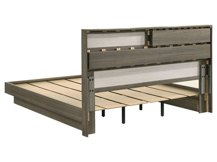 Eastern King Bed Bookcase Headboard With Hidden Storage - Oak