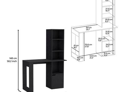 Writing Desk With Bookcase And Cabinet - Black