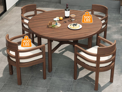 5 Piece Round Patio Table & Cushioned Armrest Chairs, Outdoor Dining Set With Umbrella Hole