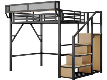 Loft Bed With Stairs, Storage Shelves, Wardrobe