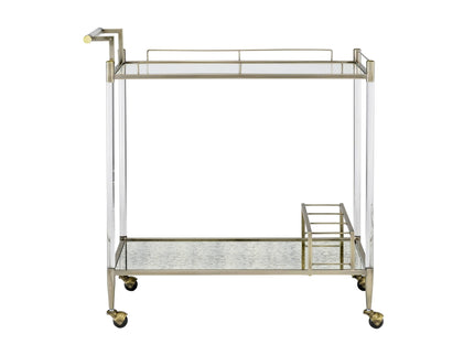Cirro - Antique Mirror Wire Brass Serving Cart - Antique Brass / White