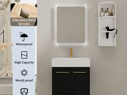 Modern Wall Mounted Bathroom Vanity With Resin Sink And Storage Rack