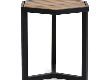 Outdoor Side Table With Iron Base And Slatted Top - Brown