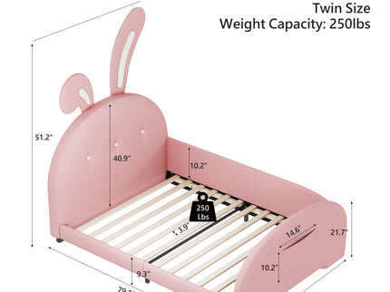 Upholstered Rabbit-Shape Princess Bed With Headboard And Footboard