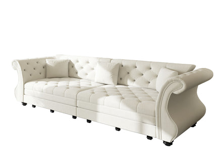 Oversized Chesterfield Pull Out Sofa Bed, Roll Arm Couch With Flower Tufting For Living Room