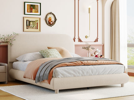 Upholstered Platform Bed With Thick Solid Frame And Stylish Curve-Shaped Design