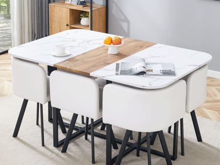Modern Minimalist Marble Pattern Joinery Dining Table With Dining Chairs