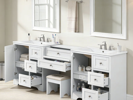Double Sink Bathroom Vanity With Countertop, 2 Ceramic Sinks, 6 Drawers, Soft Close Design