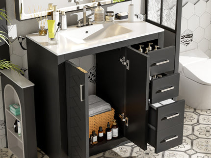Bathroom Vanity With Sink Combo, Storage Cabinet, Freestanding Set With 3 Drawers & Soft Closing Doors
