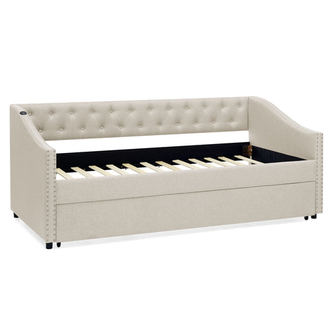Upholstered Daybed With USB Charging & Pull Out Bed