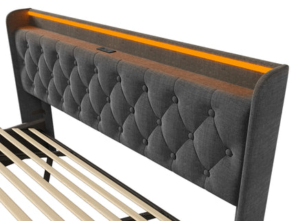 Upholstered Bed, 360 Surround LED Function, Remote Control, Hydraulic Storage Bed With USB, Type-C Charging (Without Mattress)