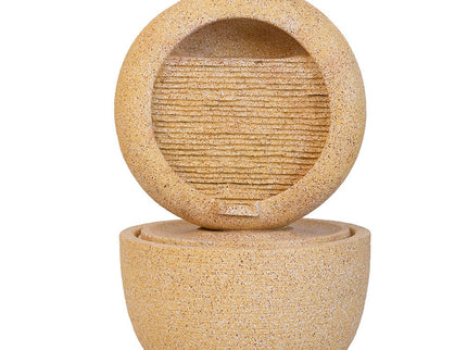 Cement Round Water Fountain With Light And Pump - Beige / Yellow