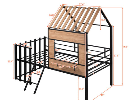 Loft Bed With Roof, Window, Guardrail, Ladder