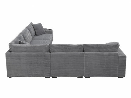 Convertible L Shaped Sectional Corner Couch With Armrest Storage Cup Holders USB Charger, Irregular Corner Oversized Comfy Modular Sofa