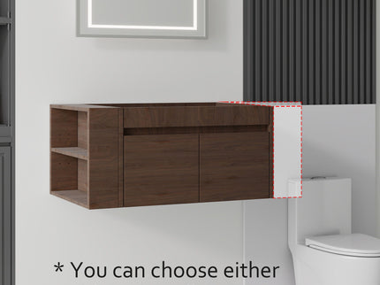 Floating Bathroom Vanity Cabinet, Soft Close Double Drawers, Open Side Storage, Wall Mounted, Cabinet Only