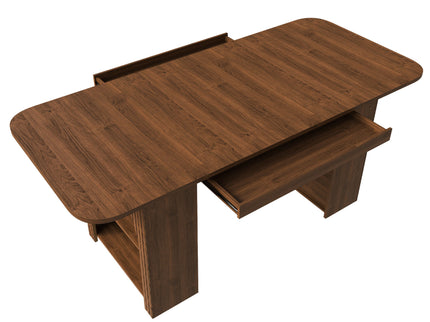 Dining Table With Drawers & Open Storage - Walnut