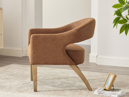 Upholstered Open Back Armchair With Weathered Rubberwood Legs