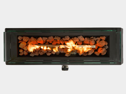 Tabletop, Propane Gas Fire Pit With Quick Connect Joint, Glass Wind Guard And Lava Rock, Outdoor, Portable - Black