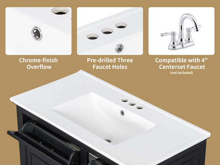 Modern Bathroom Vanity With Sink Top, Flip Drawers, Adjustable Shelf