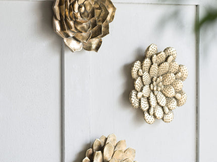 3 Piece Succulent Wall Plaque - Gold