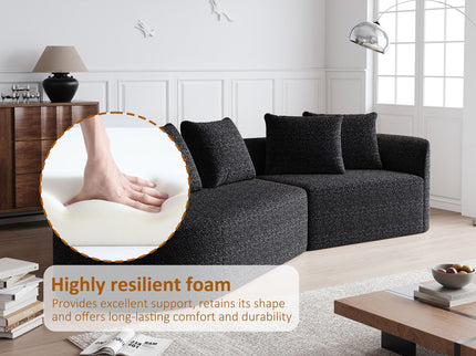 Upholstered Oversized Sectional Sofa, 4 Seater Extra Deep & Wide Seat Curved Cloud Couch With 4 Throw Pillows, Free Combination Living Room - Black