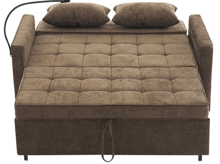 Pull-Out Sleeper Sofa With Reversible Backrest Cushion, Side Pockets, 2 USB Ports And A Phone Holder For Living Room