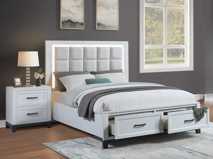 Bedroom Set, Bed With Drawers And Upholstered Headboard LED Lighting