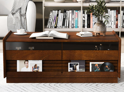 Modern Rectangle Coffee Table With 4 Drawers And 2 Display Shelves
