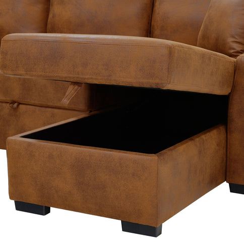 Upholstered Sectional With Pull-Out Bed And Chaise Storage