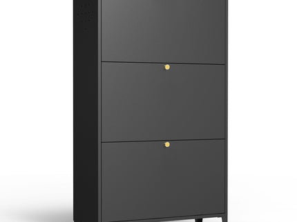 3 Drawer All Steel Shoe Cabinet, Freestanding Storage Organizer With Flip Door