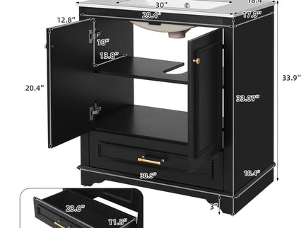Bathroom Vanity With Sink, Cabinet & 2 Soft Closing Doors & Adjustable Shelf