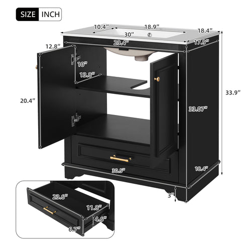 Bathroom Vanity With Sink, Cabinet & 2 Soft Closing Doors & Adjustable Shelf
