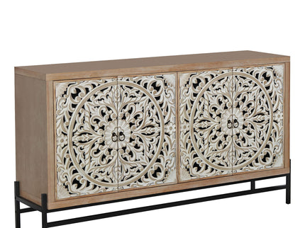 Carved 4 Door Cabinet, Storage Sideboard For Living Room - Multi