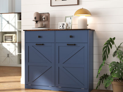 Double Tilt Out Trash Cabinet With Hideaway Drawer And Barn Door Style