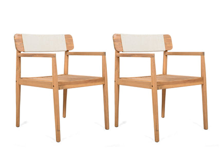 Creative Braided Acacia Wood Outdoor Dining Table And Chairs With Armrests (Set of 2) - Teak / White