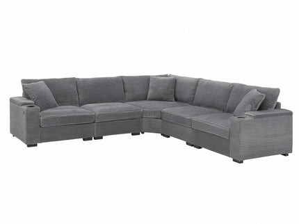 Convertible L Shaped Sectional Corner Couch With Armrest Storage Cup Holders USB Charger, Irregular Corner Oversized Comfy Modular Sofa