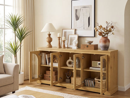 Modern Arched Glass Sideboard With 6 Doors, Buffet Cabinet With Storage And Adjustable Shelves