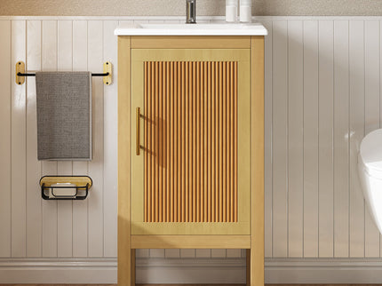 Bathroom Cabinet With Sink, Adjustable Shelf, Soft Closing Hinges - Natural Wood