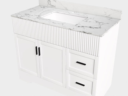 Bathroom Vanity Set, Fluted Cabinet, Soft Close Doors & Drawers, Sink Included - White
