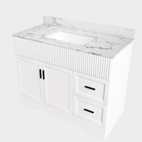 Bathroom Vanity Set, Fluted Cabinet, Soft Close Doors & Drawers, Sink Included - White