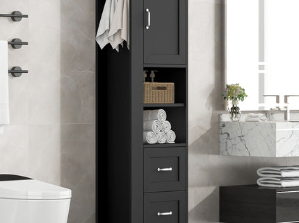 Freestanding Bathroom Storage Cabinet With Adjustable Shelves And Side Hooks Board, Rectangle Design
