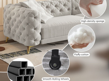 3 In 1 Convertible Sleeper, Deep Seat Pull Out Sofa Bed, Button Tufted
