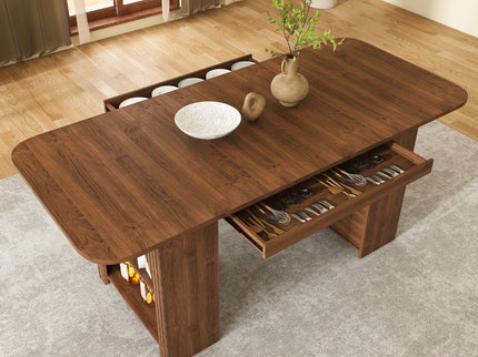 Dining Table With Drawers & Open Storage - Walnut