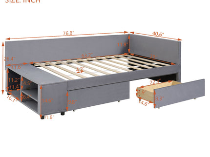 L Shaped Upholstered Platform Bed With Storage And Drawers