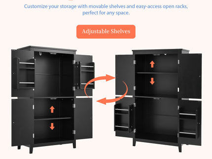 Elegant Bathroom Floor Storage Cabinet With 4 Doors, Adjustable Shelves