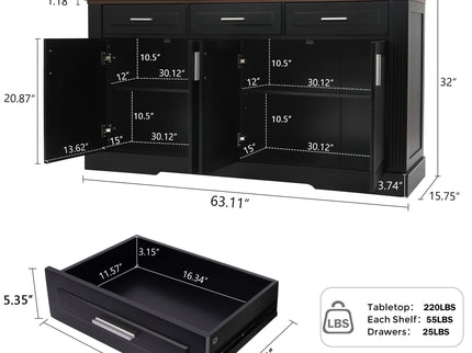 Fluted Sideboard Buffet Cabinet With 4 Doors And 3 Drawers